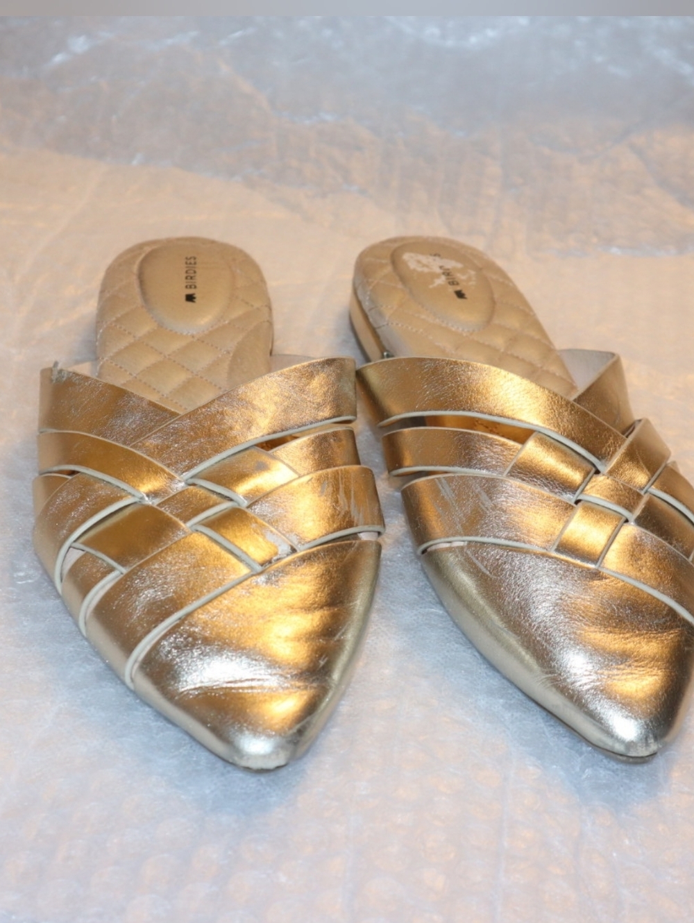 BIRDIES The Dove Mule Gold Crossed Leather Size 8.5 - Picture 7 of 13